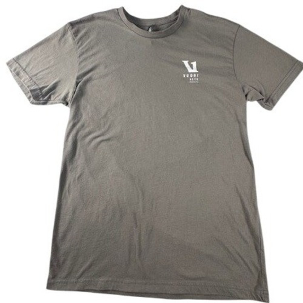 Vuori T-Shirt Mens Small ACTV Pursuits Graphic Tee Gray Short Sleeve